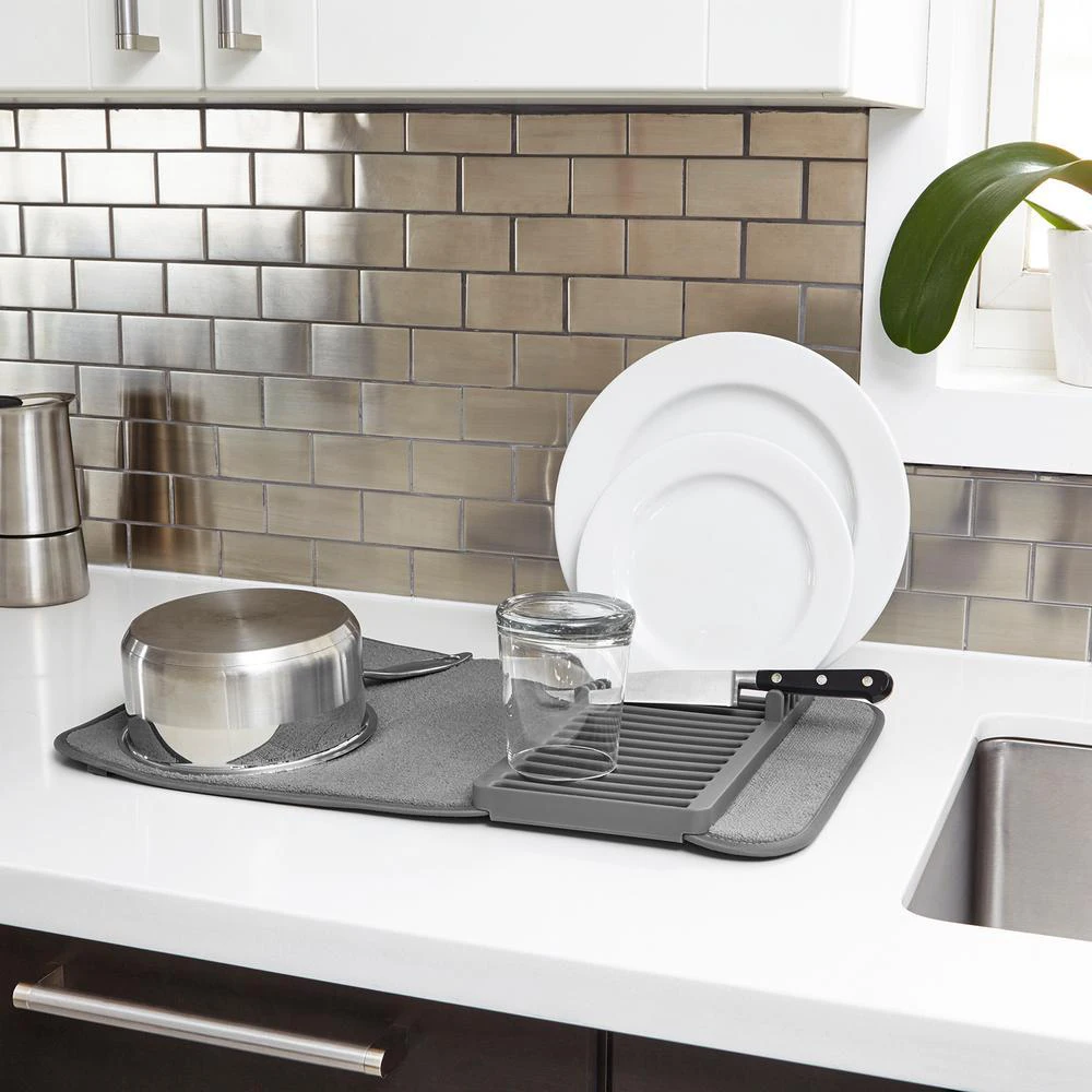 Kitchen Countertops Dish Drying Rack With Microfiber Mat