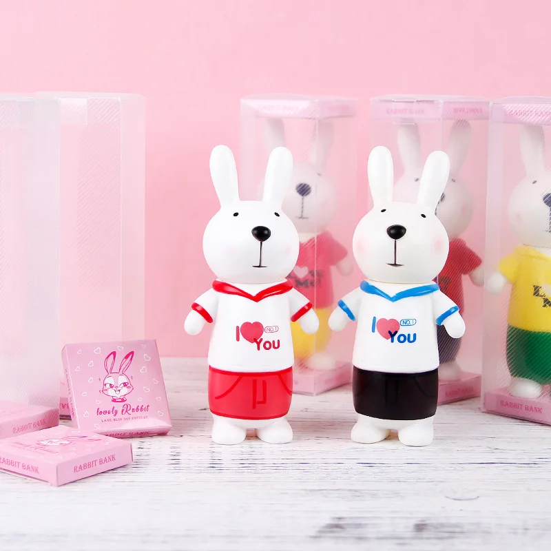 Hot Selling LOGO Custom Resin Plastic Material Cute Bunny Coin Bank Rabbit Toys for Child Gift Piggy Bank