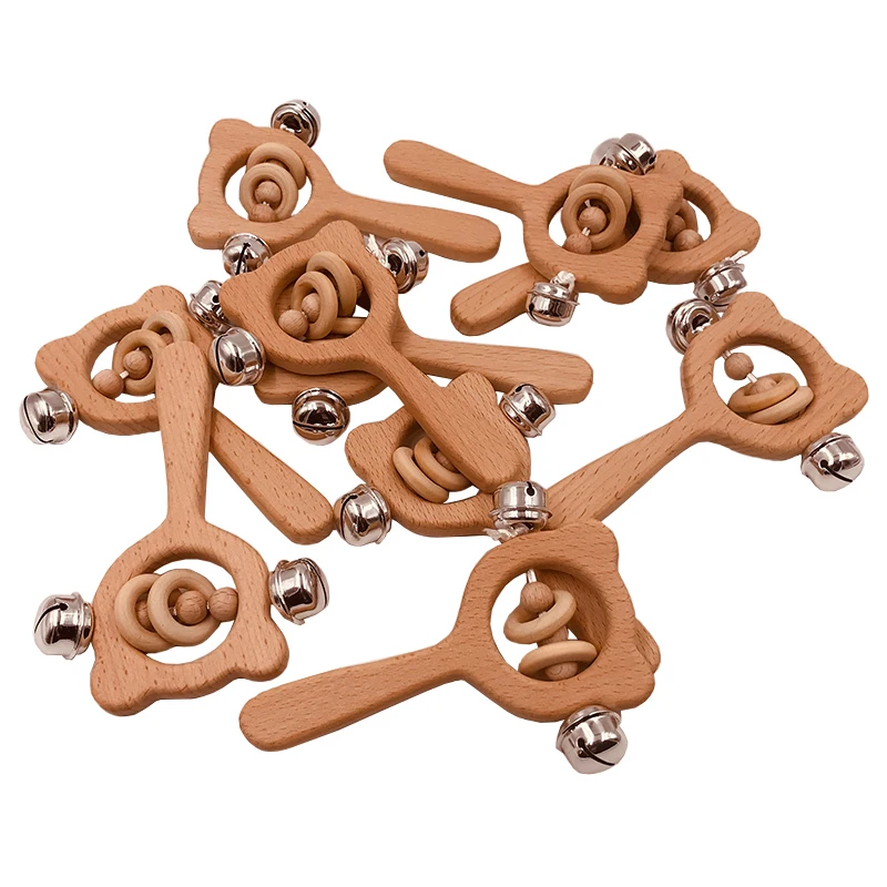 Organic Wood Montessori Styled Baby Rattle Grasping Teething Toy for Toddlers Natural Toys
