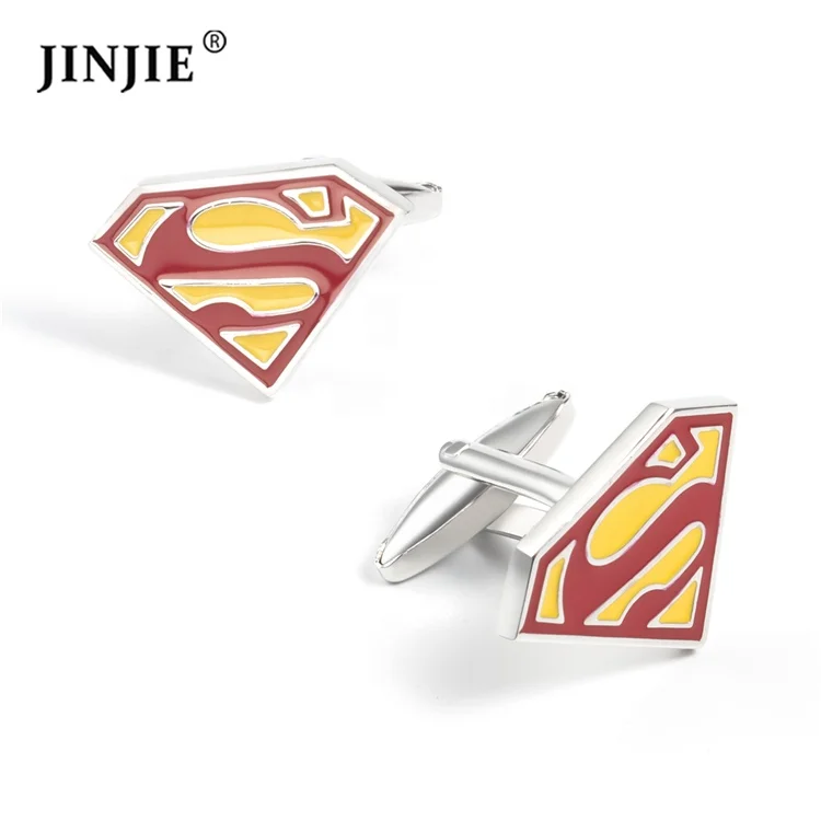JINJIE Retail ready to ship novelty superman hero enamel cufflinks gift for men shirt