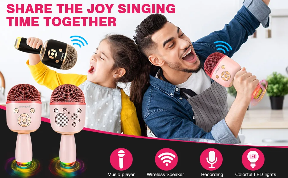 2022 New Style Customize Logo Kids Gift Wireless Disco Led Handheld Speaker Karaoke Microphone With Ce Rosh Fcc