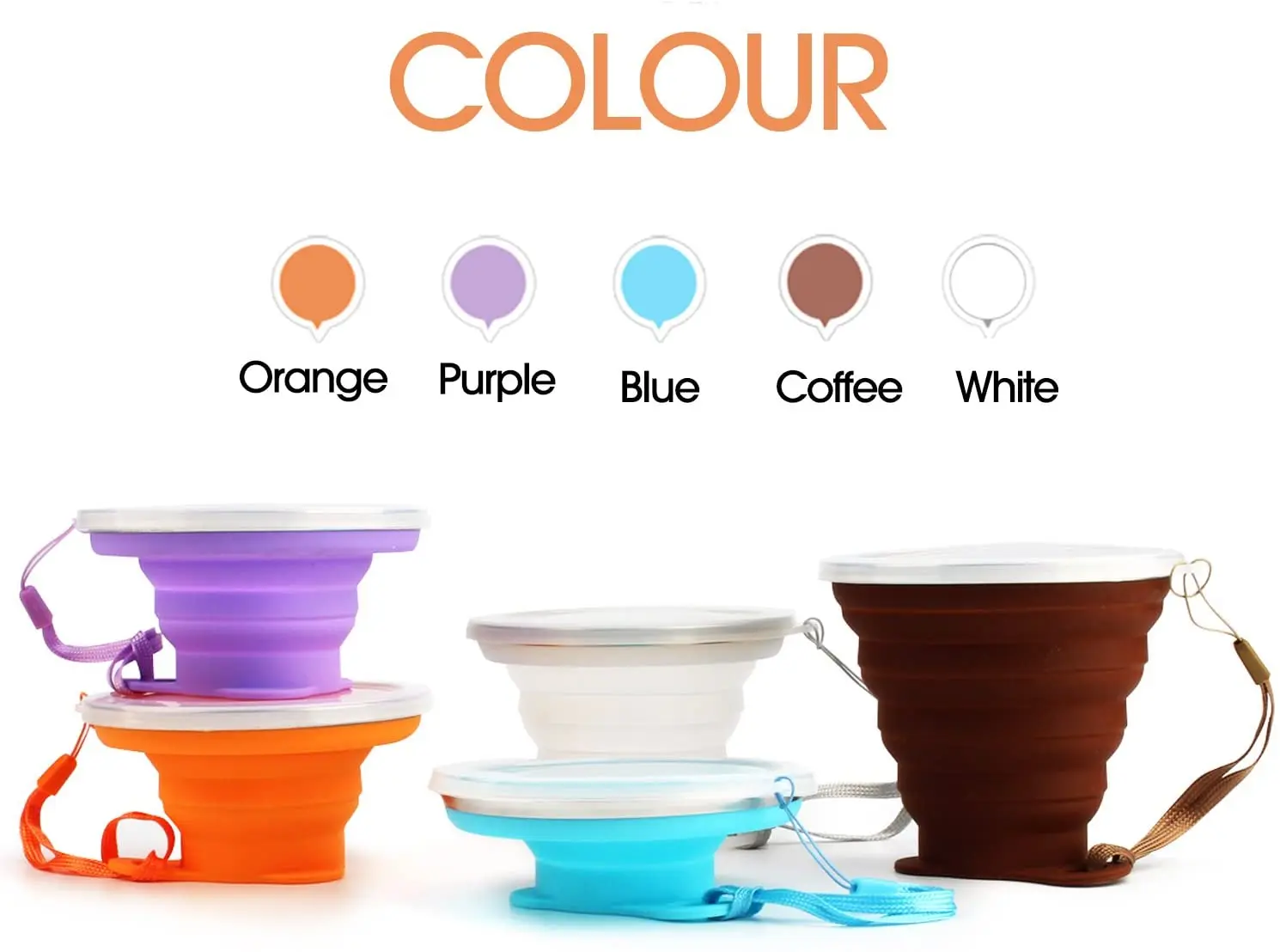 Colorful 270ml Silicone Folding Travel Collapsible Coffee Cup Yellow Bag Green Blue