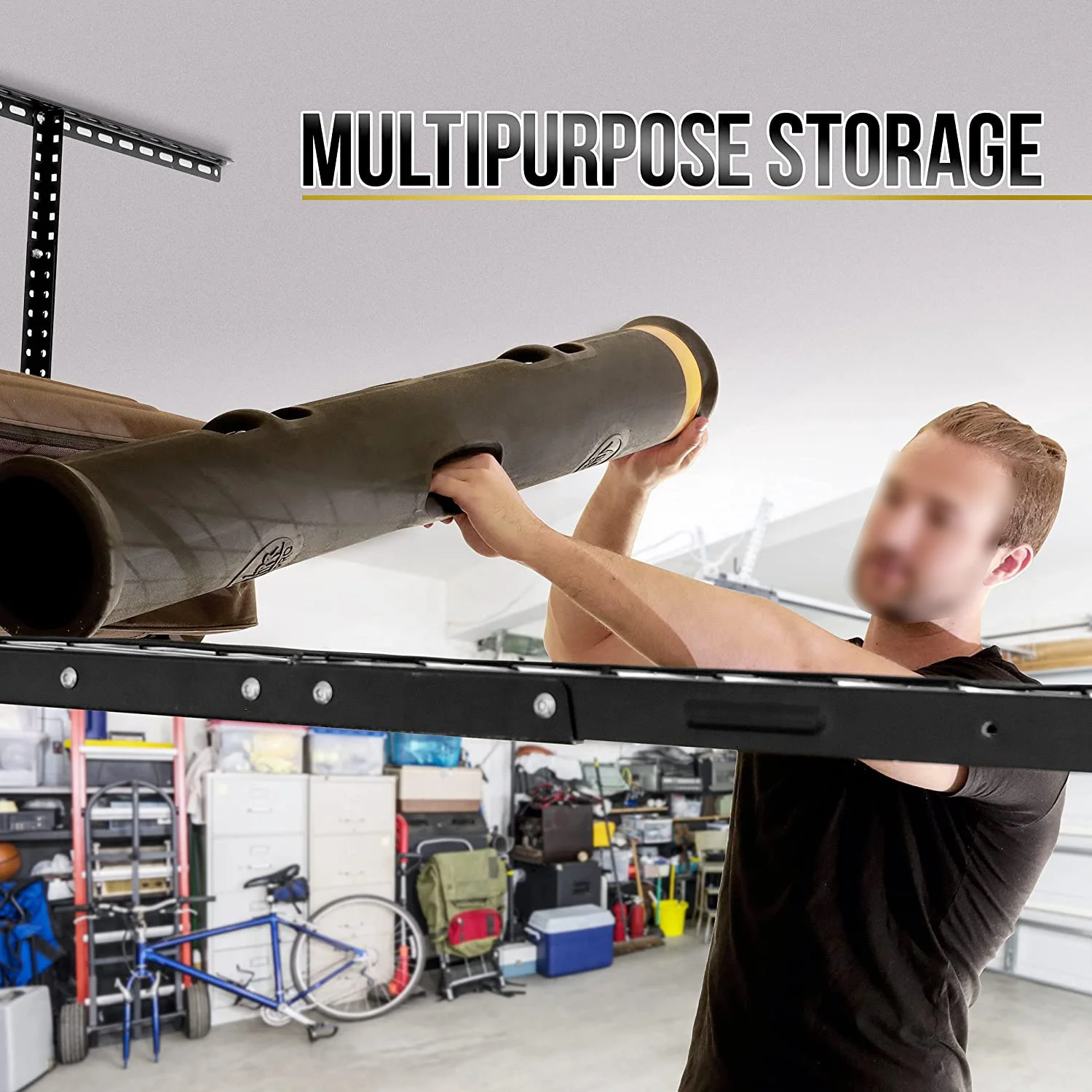 Black 4x6 Overhead Garage Storage Adjustable Ceiling Storage Rack Rood Ceiling Shelf