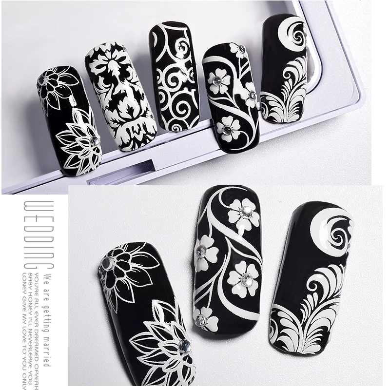 5D Nail Art Stickers Decals Adhesive Stereo White Nail Stickers Full Stickers