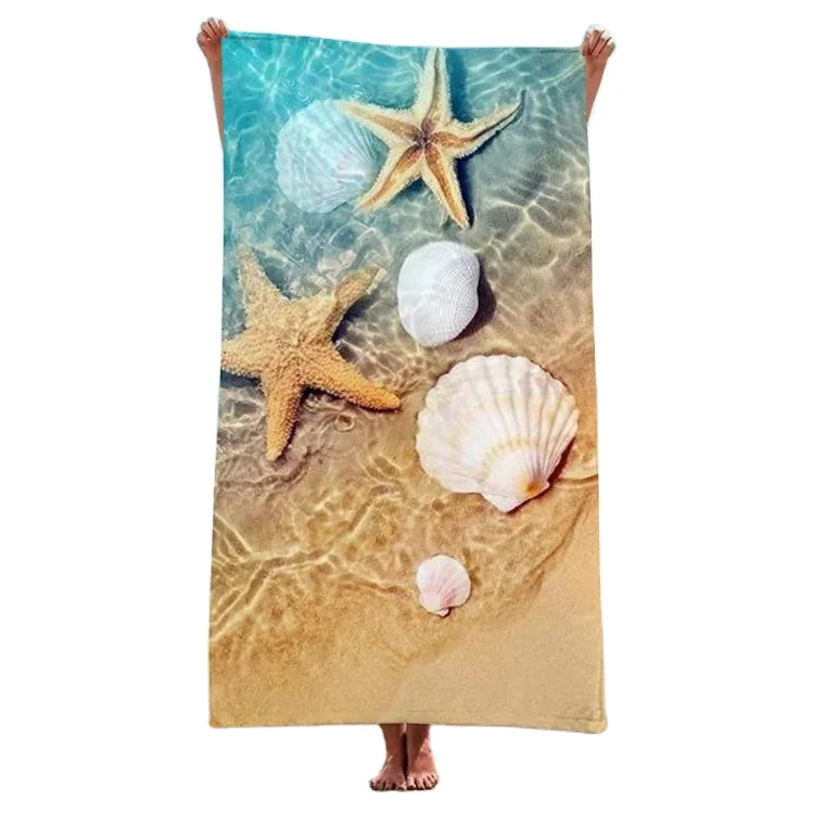 Factory OEM Custom Personalized Logo Reactive Printed 100% Cotton Fabric Rectangle Large Oversized Terry Cotton Beach Towel