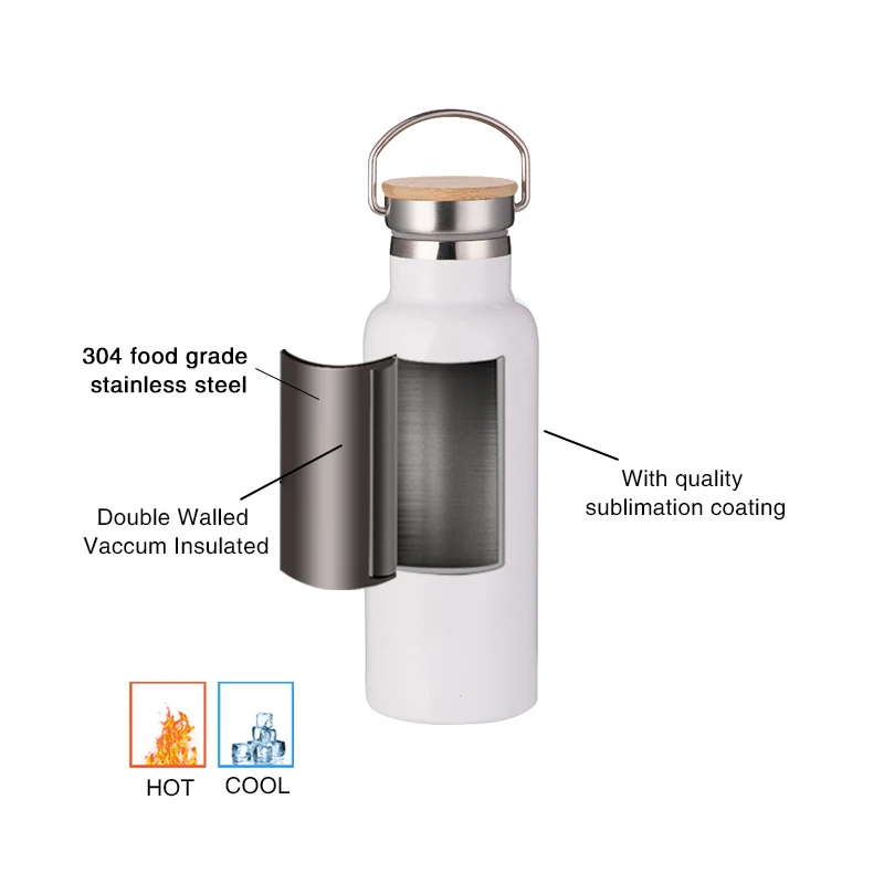 PYD Life Wholesale 17oz 500ml Double Walled Sublimation Water Bottles Stainless Steel Vacuum Thermos Flasks with Bamboo Lids