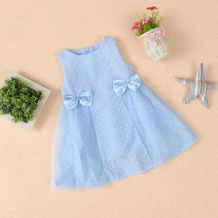 Stylish chiffon girl dress import bowknot flower kids dress for girls 0-4 years