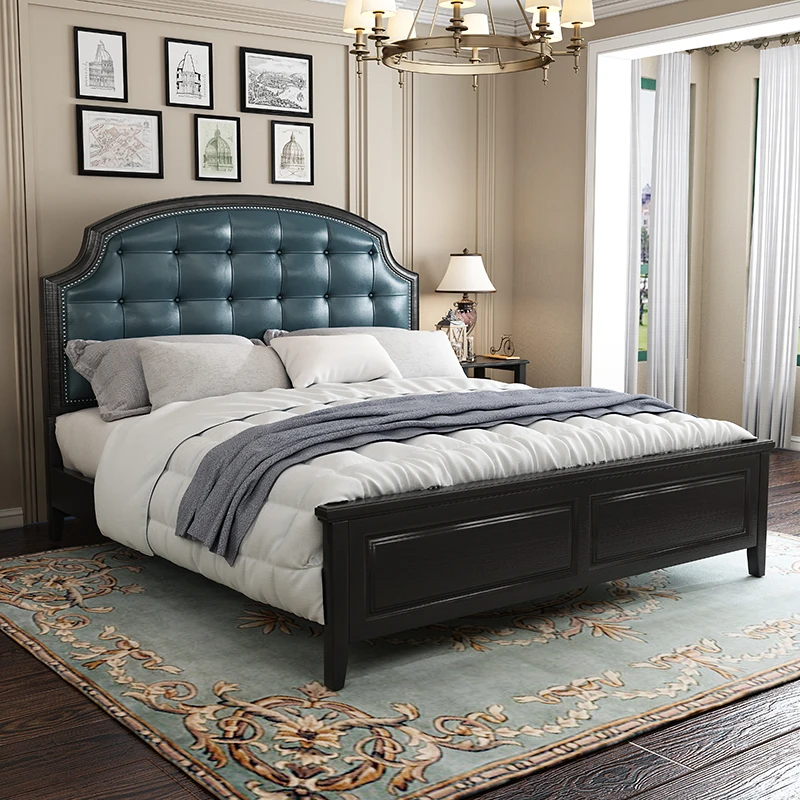 Luxury wooden storage bedroom furniture king queen leather Upholstered head board bed frame