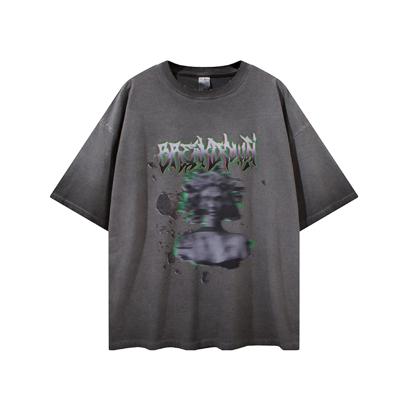 Custom men acid washed t shirts with direct injection printing logos wholesale customize logo direct  digital printing t shirts