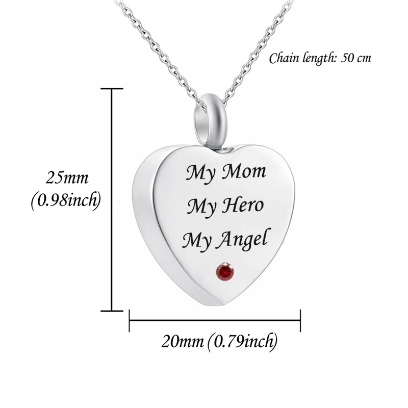 Cremation jewelry, stainless steel, my mother, my hero, my angel heart, urn necklace,cremation jewelry souvenir jewelry, pendant