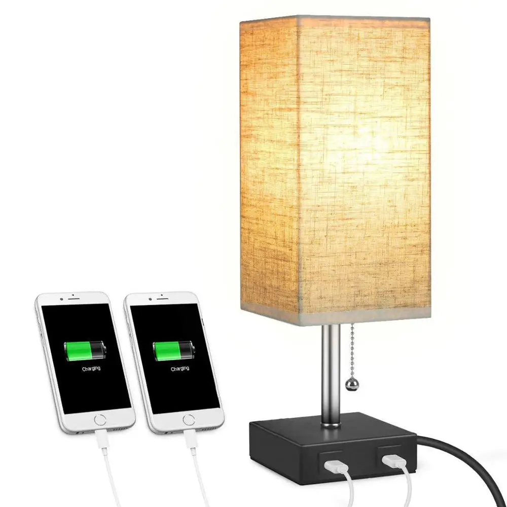 
 Лидер продаж 2020 Amazon, прикроватная Настольная лампа с 2 Usb-портами и оттенком из льняной серой ткани  