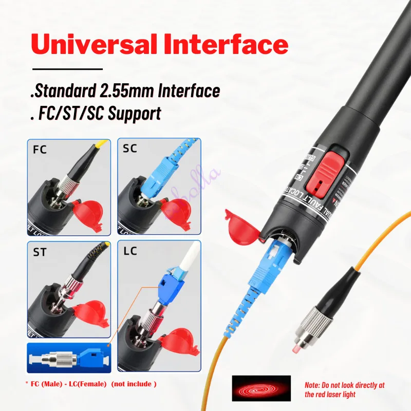 Visual Fault Locator Red Laser 10mw/20mw/30mw/50mw/60mw Optical Fiber Light Optical Cable Tester 5-50km