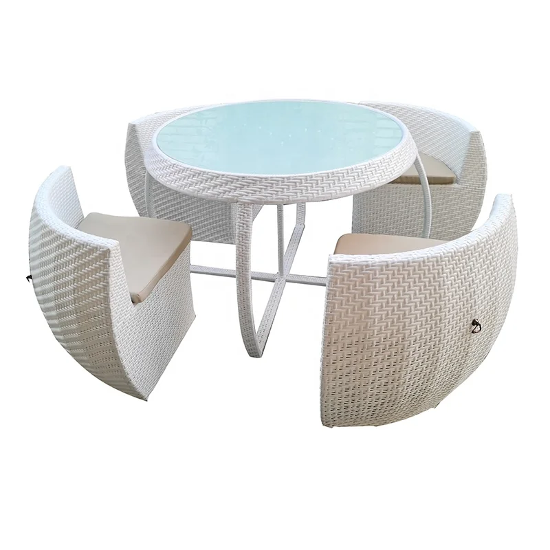 Hot Sale Novel Garden Furniture Patio White PE Rattan Space Saving Patio Round Table Chair Set