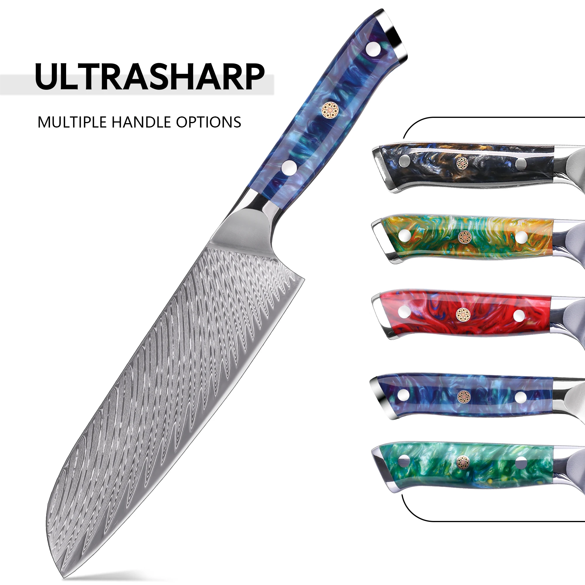 Professional 7 Inch Japanese 67 Layers Damascus Steel Kitchen Knife Santoku Chef Knife with Resin Handle