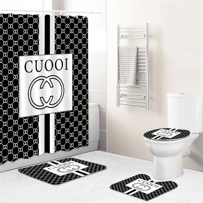 Wholesale 4 Piece Luxury Bathroom Sets 3D Shower Curtain Customize Dropship Home Waterproof Bath Curtains Set