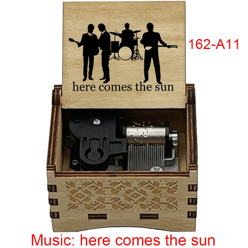 Here Comes the Sun Wooden Music Box Custom Printed Picture Movie Pop Melody Musical Souvenir Gift for Birthday Party