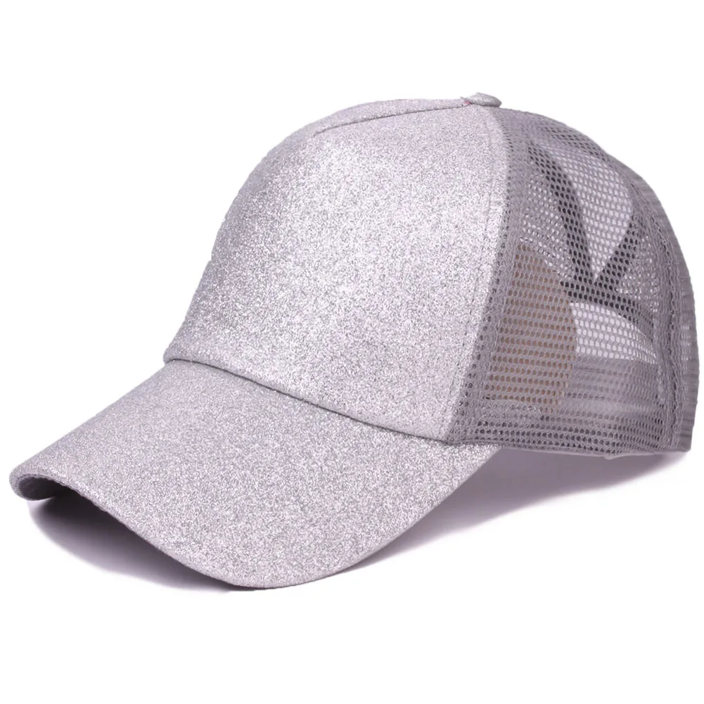 Glitter Baseball Caps Casual Sport Sequin Ponytail Hats For Women Solid Color Summer Mesh Breathable Female Sun Hat Bonnet