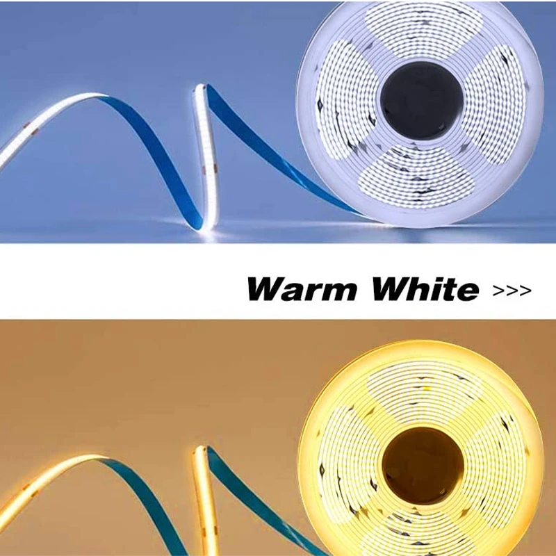 High Density LED Ribbon Light 3000K 4000K 6000K DC 12V 24V 480 Leds 8mm 10W 12W Flexible COB LED Strip