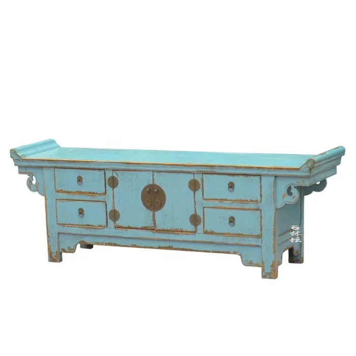Chinese antique handmade painted furniture solid wood storage tv cabinet