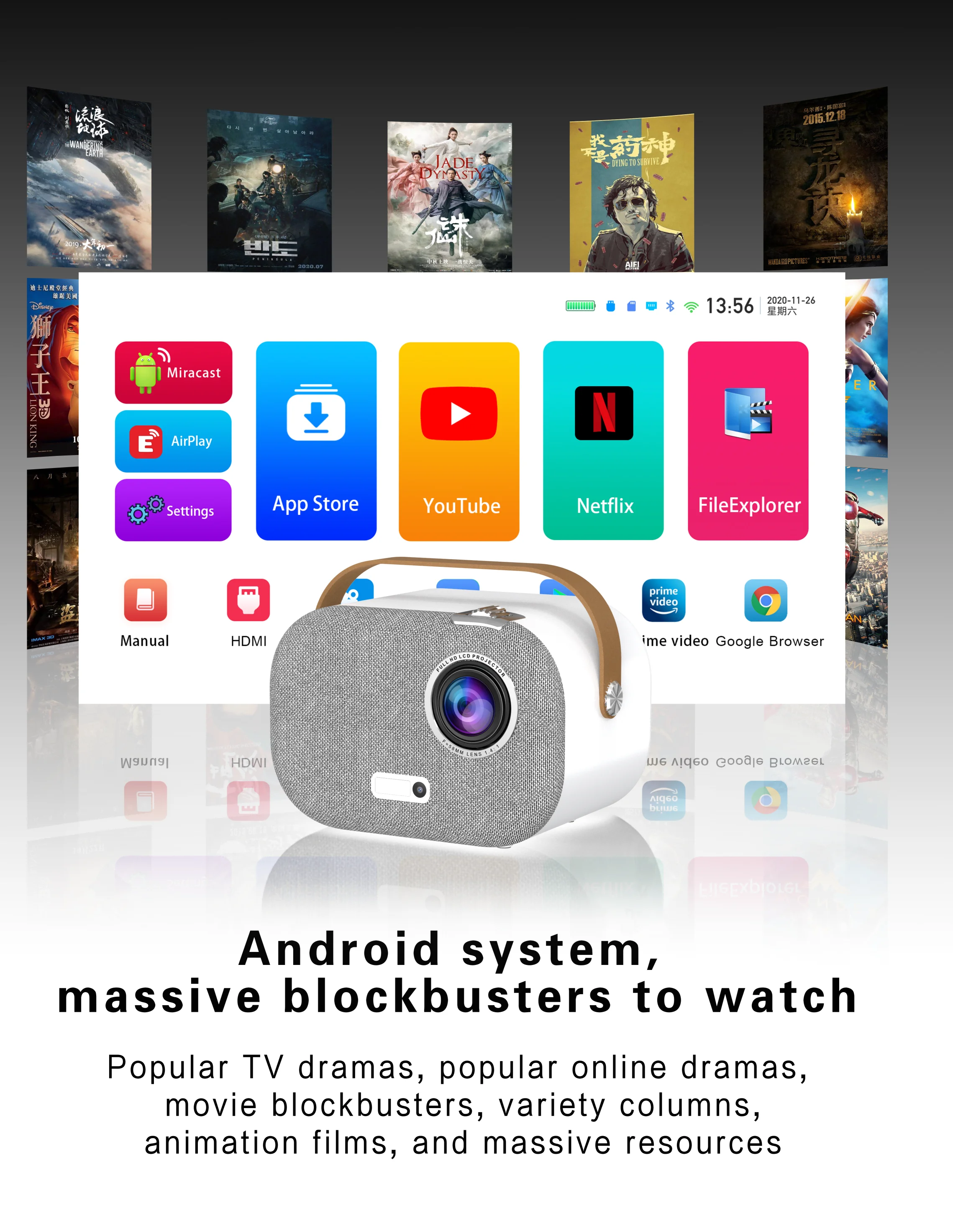 Mini LCD 1920 * 1080P projector 150ANSI portable video movie player Android wireless mobile smart proyector projectors