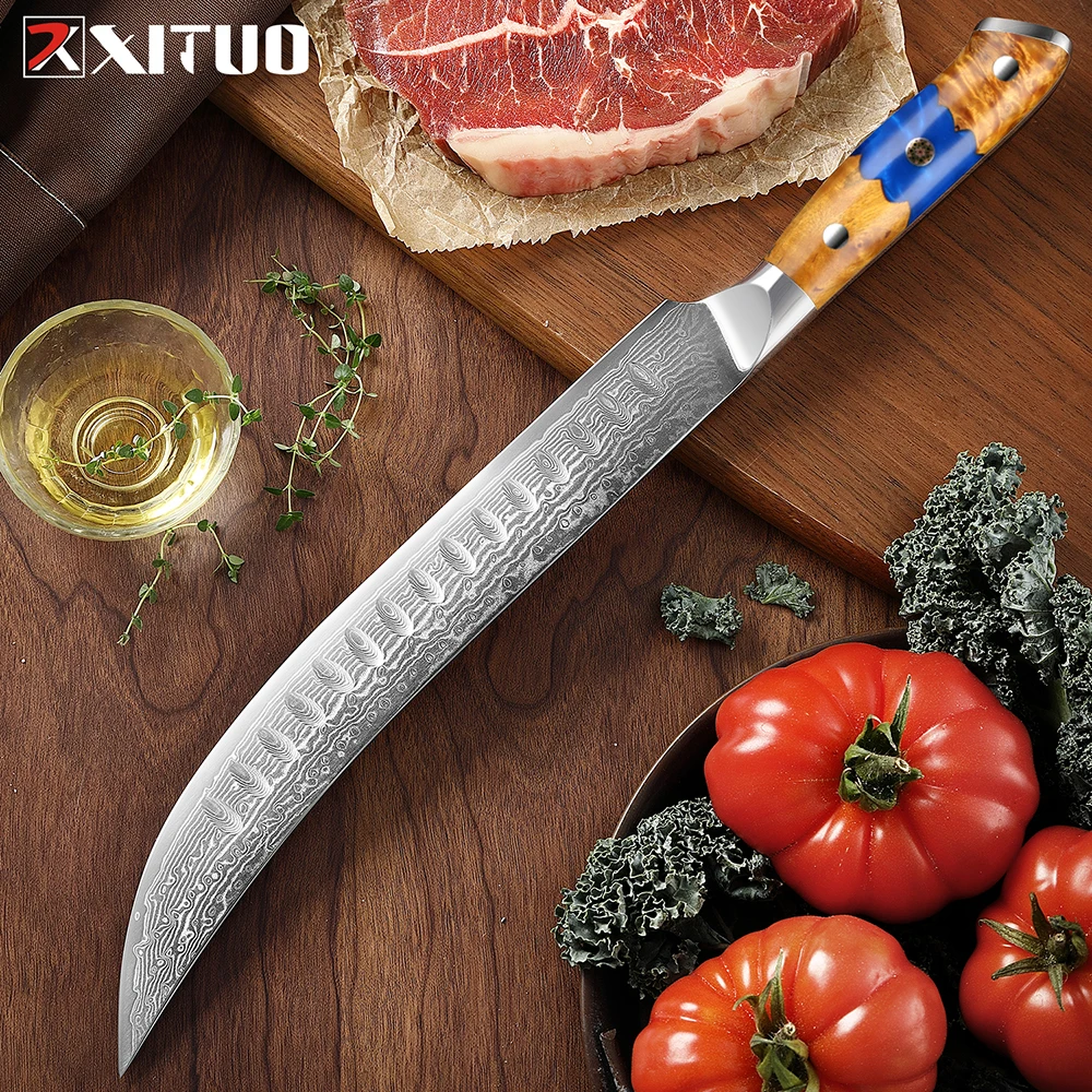 XITUO 10 Inch Slicing Knife Sharp Damascus High Carbon Stainless Steel Long Non-stick Ham Cutter Kitchen Chef Special Tools Hot