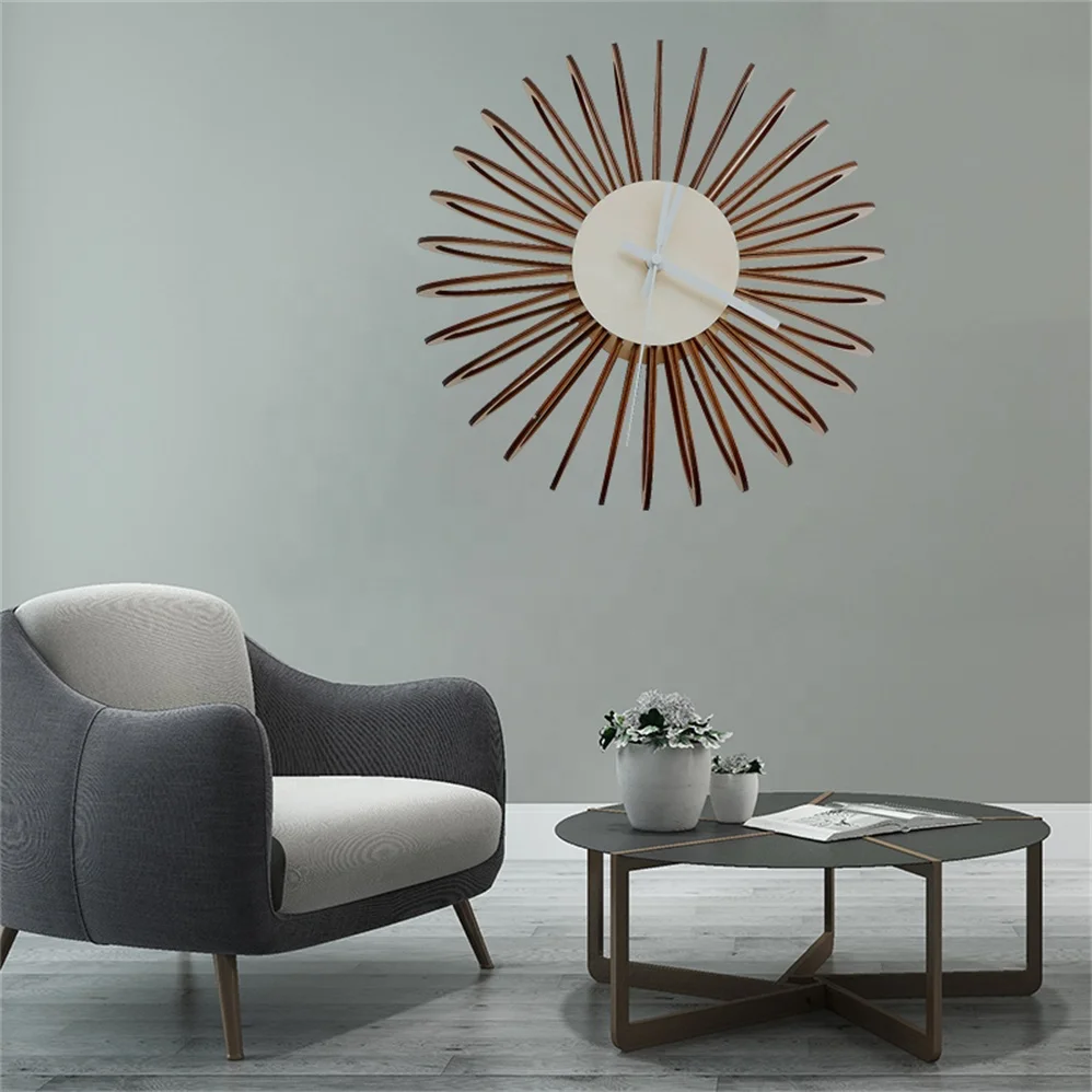 Wholesale Factory Suppliers Exquisite Laser Cut Natural Wooden 3D Creative Wall Clock Home Decor
