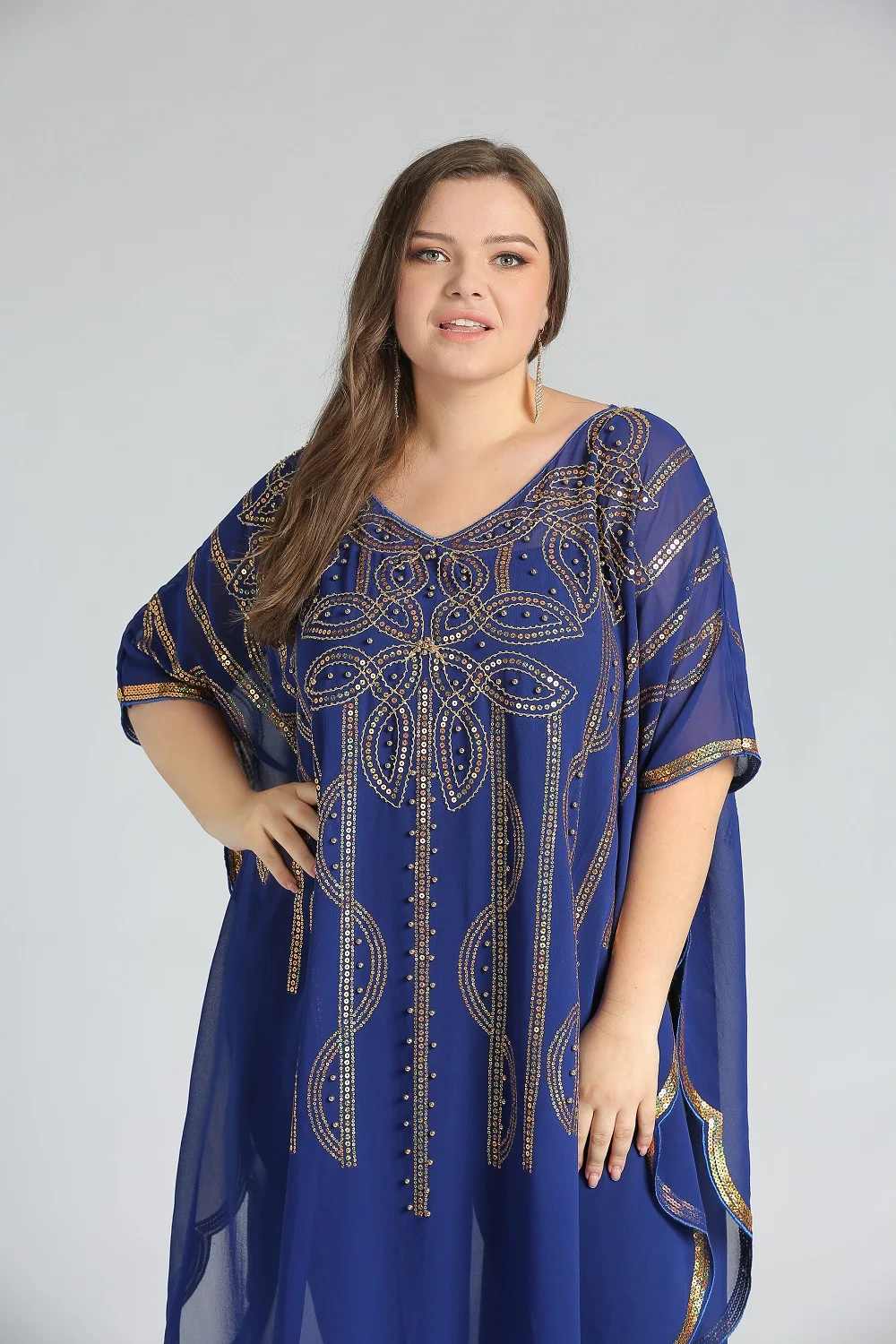 Eid Ramadan Islamic Clothing flower pattern Sequins embroidery Chiffon Caftan Loose Casual Abaya Muslim Dress