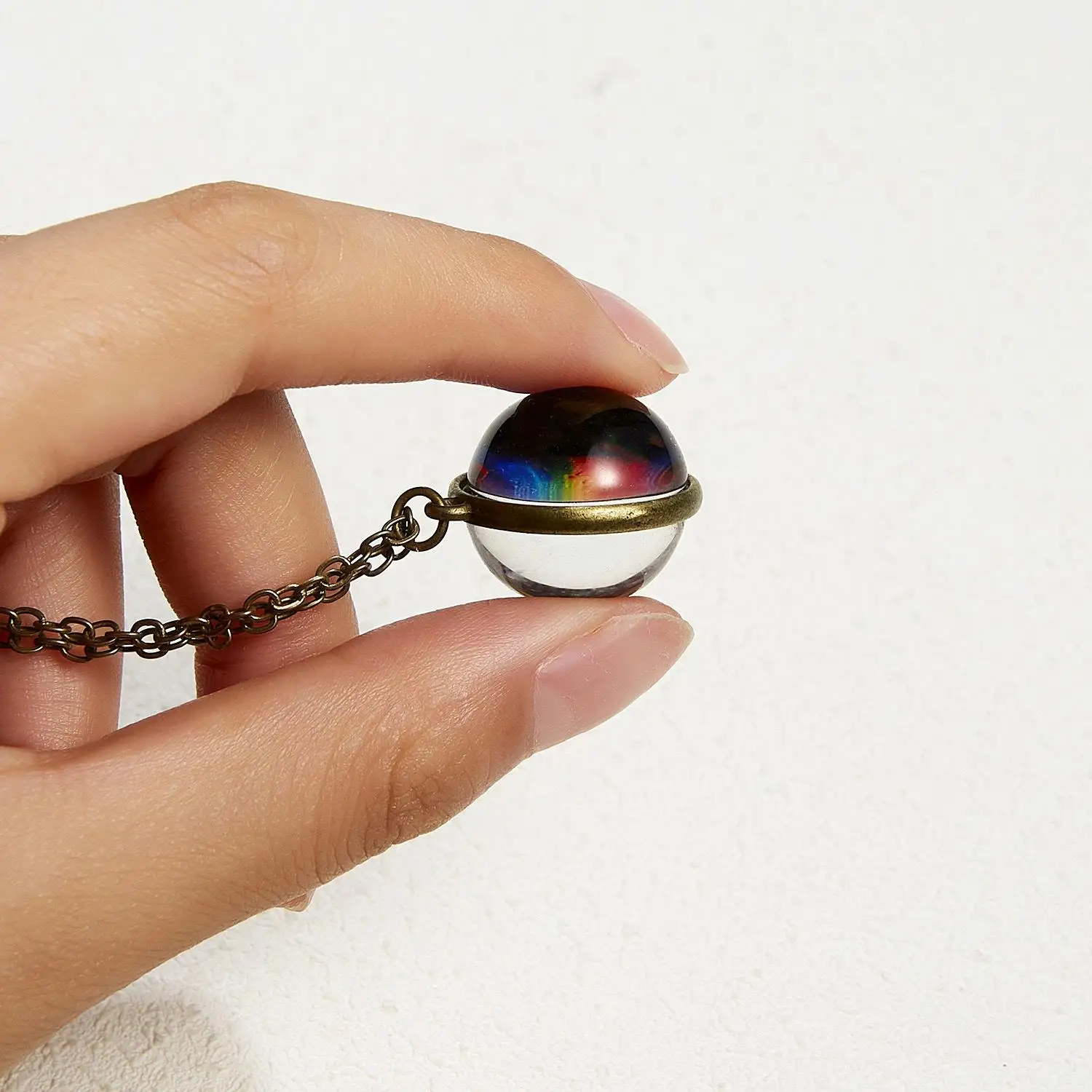 Double Side Glass Ball Necklace Vintage Galaxy Astronomy Pendant Necklace Universe Planet Cosmic Luminous Jewelry M0053