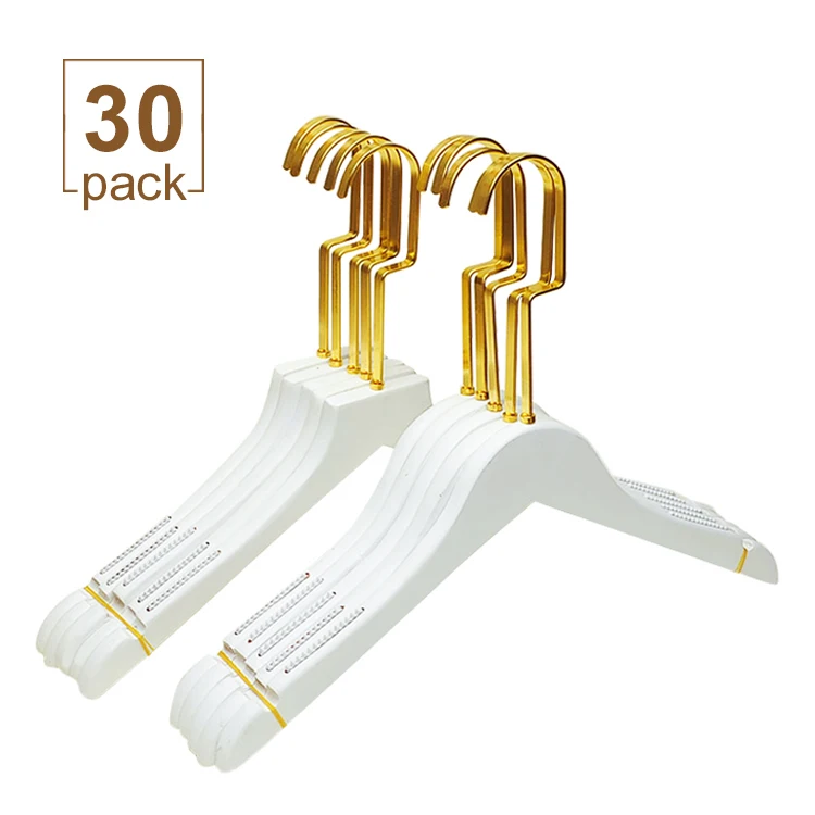 Garment white wood clothes hangers racks gold hook for boutique wooden