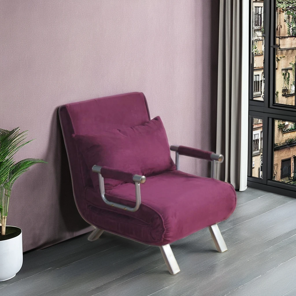 Modern Single Arm Chair for Living Room Full Metal Structure Sofa Bed with Foam Recliner & Sleeper Features Single Seat Couch