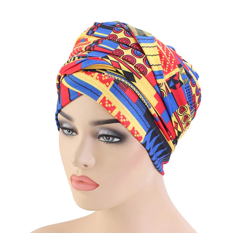 African Pattern Headscarf Nigerian Muslim Women Long Tube Turban Head wrap