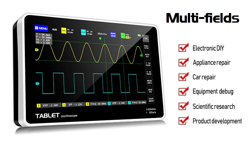 FNIRSI-1013D Digital Tablet Oscilloscope Dual Channel 100M Bandwidth 1GS Sampling Rate Mini Tablet Digital Oscilloscope