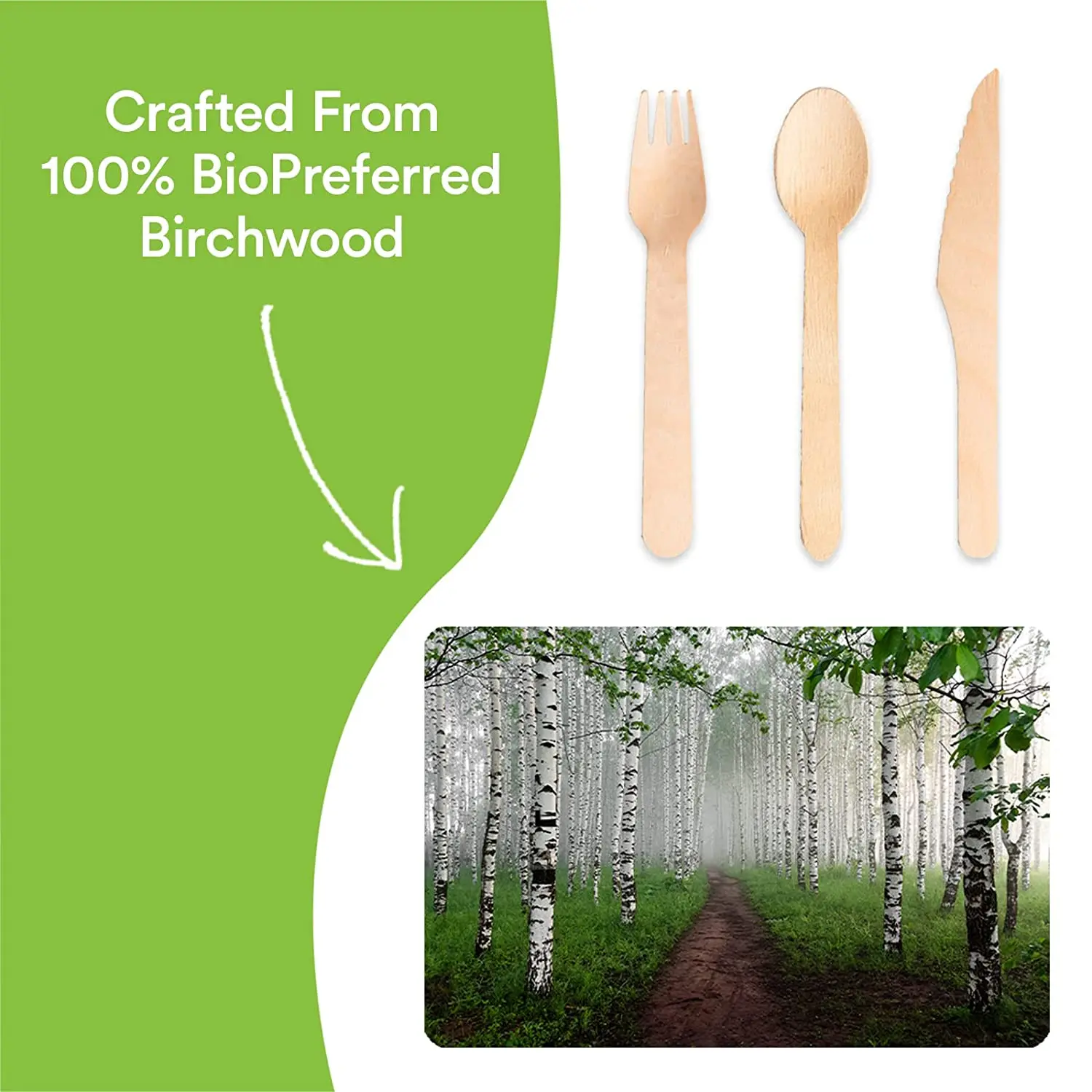 Biodegradable Bulk Birch Wood Spoon / Forks / Knives Disposable Wooden Cutlery Set