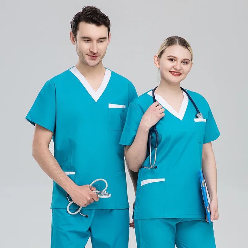 Jinteng Unisex Nurse Uniform Set Polyester Cotton Woven Beauty Salon Surgical Gown Dental Operating Room ICU Brushing Suit