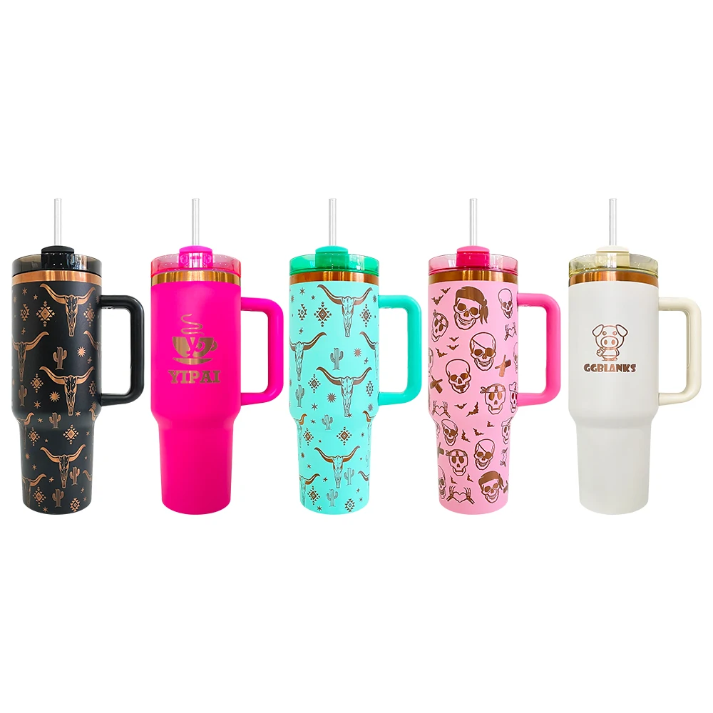 wholesale bulk outdoor sport travel cup stainless steel vacuum insulated 40oz copper plated tumbler with handle