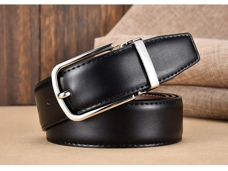 Двусторонний мужской ремень из натуральной кожи классический пояс с классической пряжкой язычком
