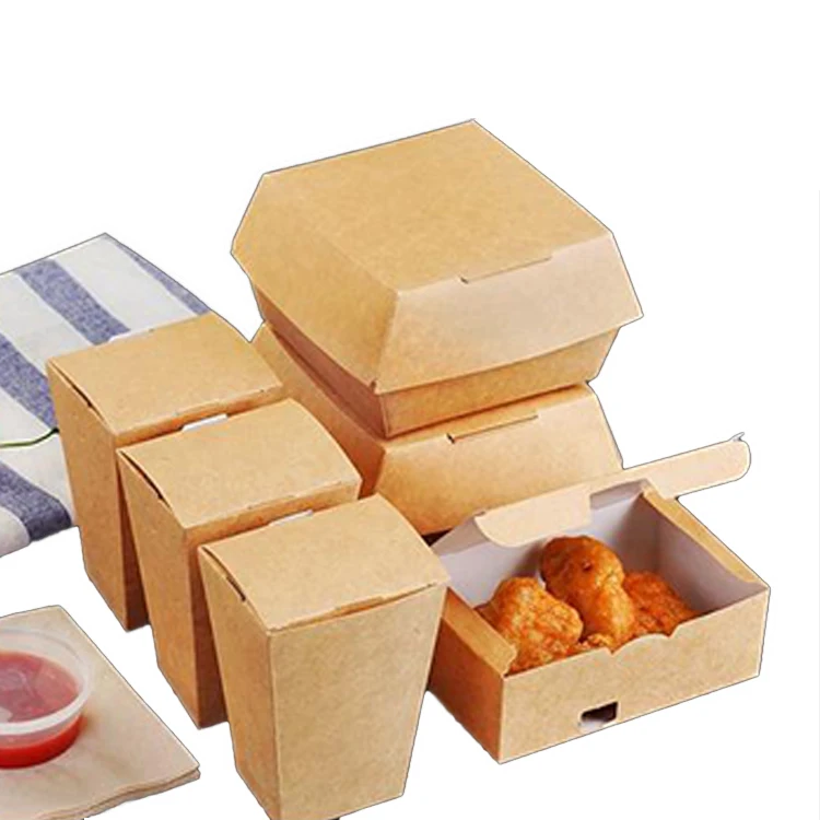 Custom Take Away Fast Food Packaging LunchBox Burger Hamburger Paper Box Printed Paper Kraft Paper Cake Box Pizza Box Rectangle