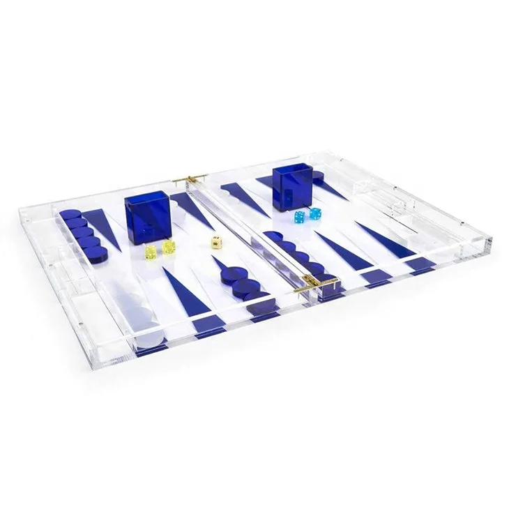 Popular blue&clear acrylic backgammon set