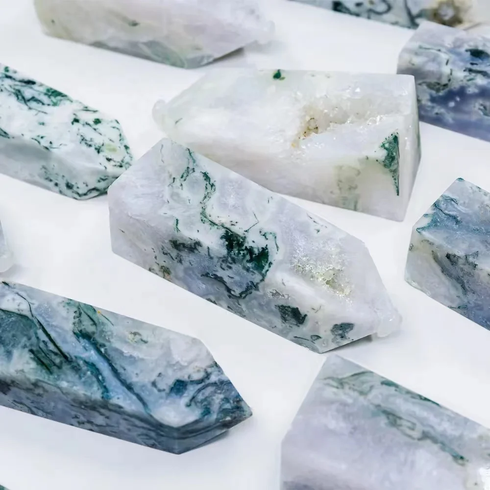 Wholesale Natural stone crystal gemstone crystal craft moss agate drusy crystal tower high quality point for home decor