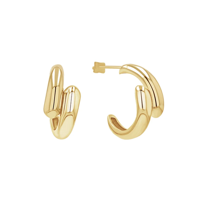 Women Jewelry J Hoop Double Dome Earrings in Sterling Silver 925 with 18K Gold Plate