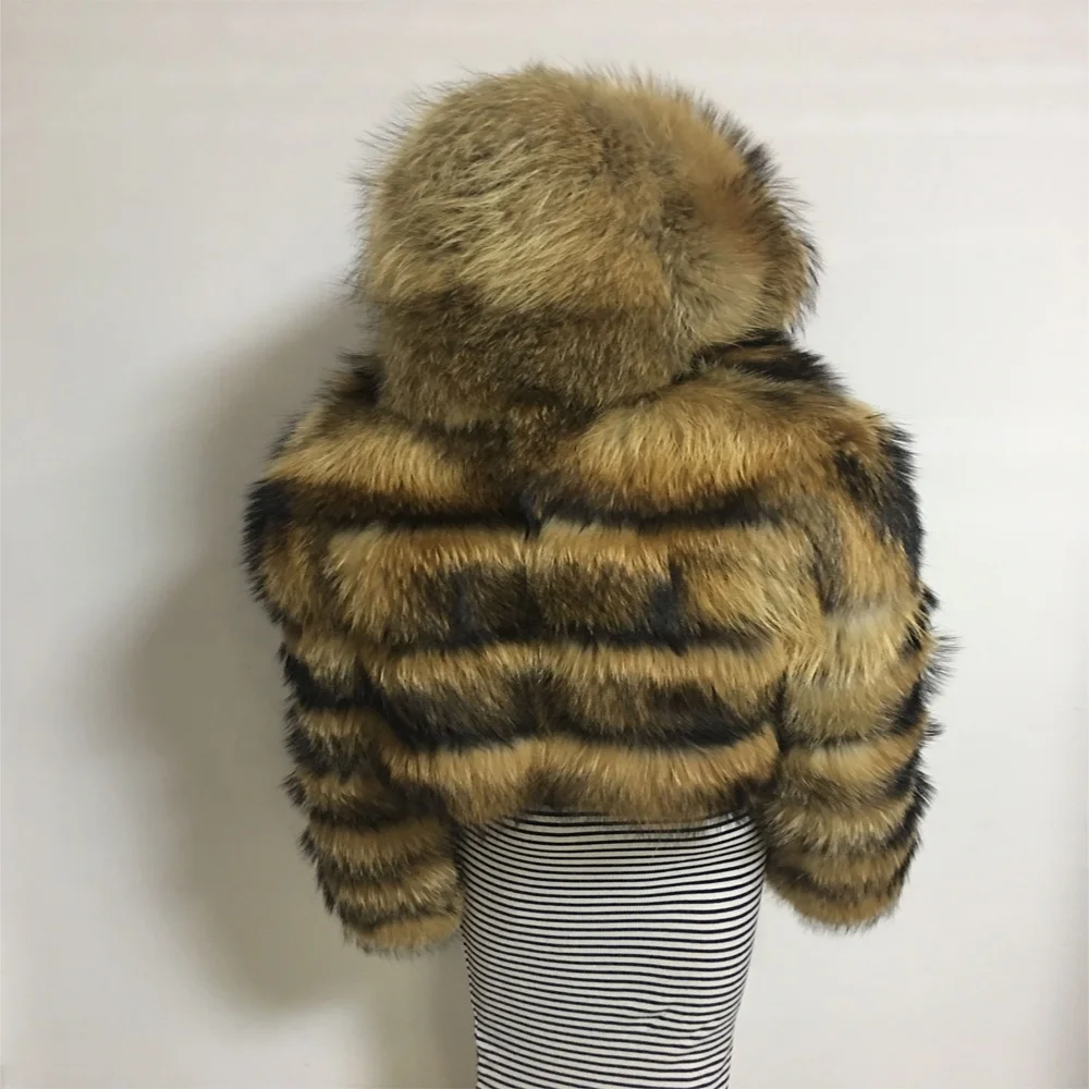 Ladys Fashion Raccoon Fur With Hood Coat Hot Selling