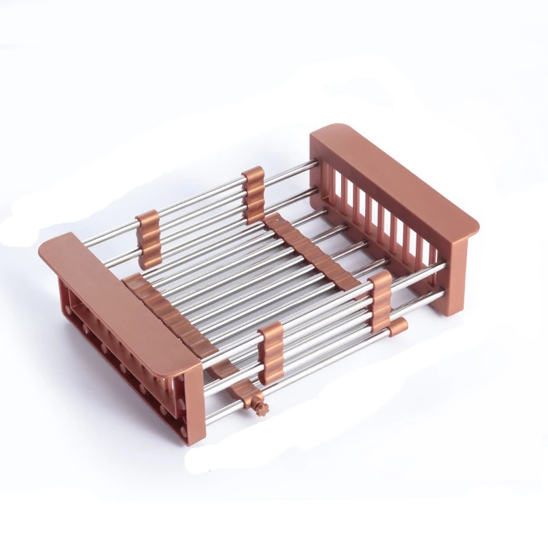 Vegetable Fruit Armrest Drainer Stainless Steel Over Sink Dish Drying Rack Functional Retractable Drain Strainer Basket