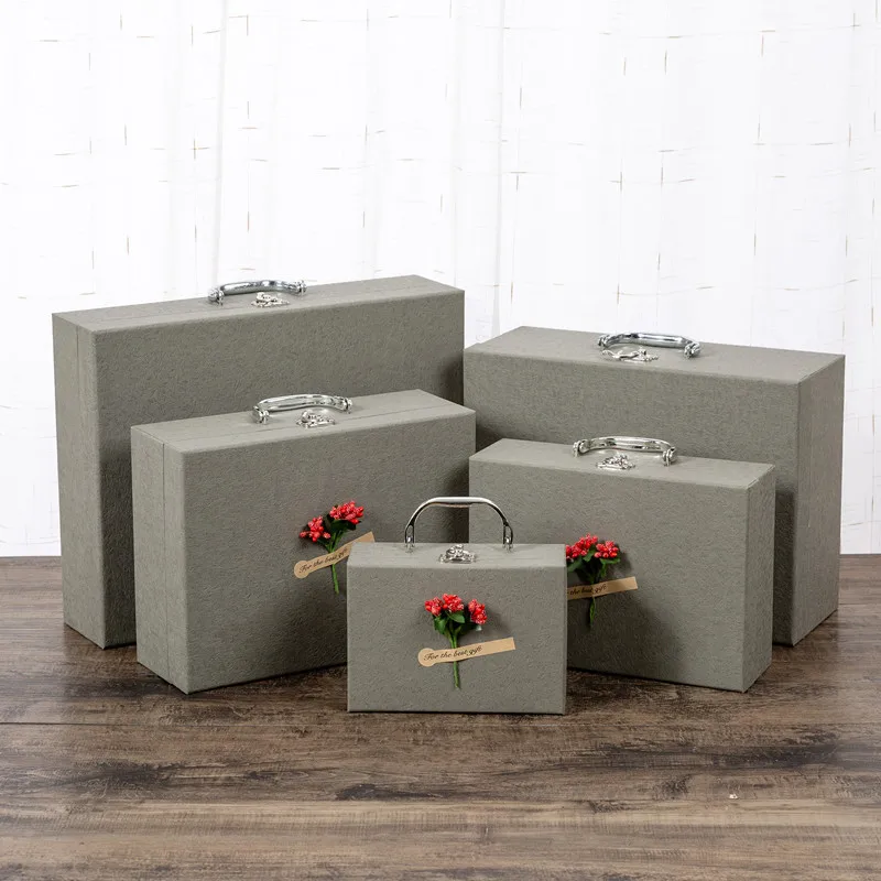 Luxury cardboard travel case paper small suitcase box with handle