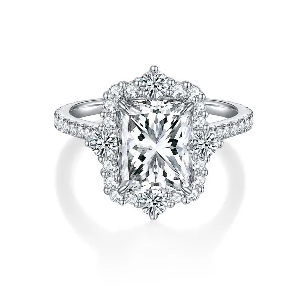 Wholesale Fine Moissanite Rings Halo Radiant Cut 925 silver Moissanite Engagement Rings for Women