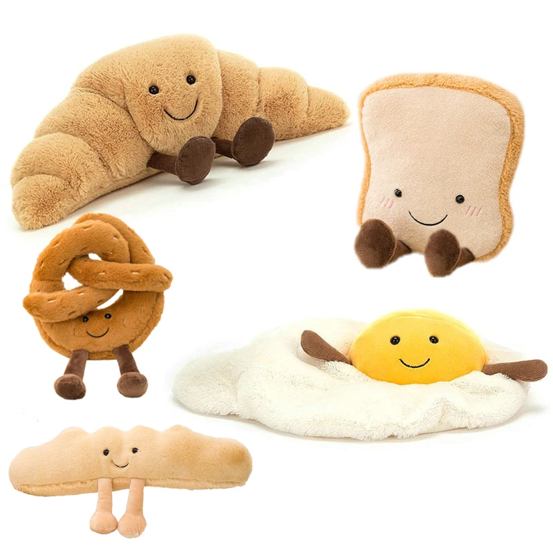 Customizable Hot Sale Soft Pretzel Crossant Doll Plush Toast Bread Food Toy Ice Cream Baguette Poach Egg Decor