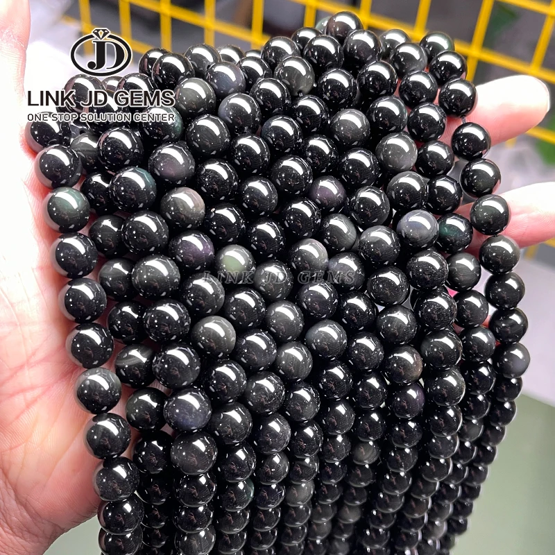 JD Supply Natural Gemstone Loose Round Beads 4/6/8/10/12mm Picked Size 5A Natural Black Obsidian Beads For Jewelry Making