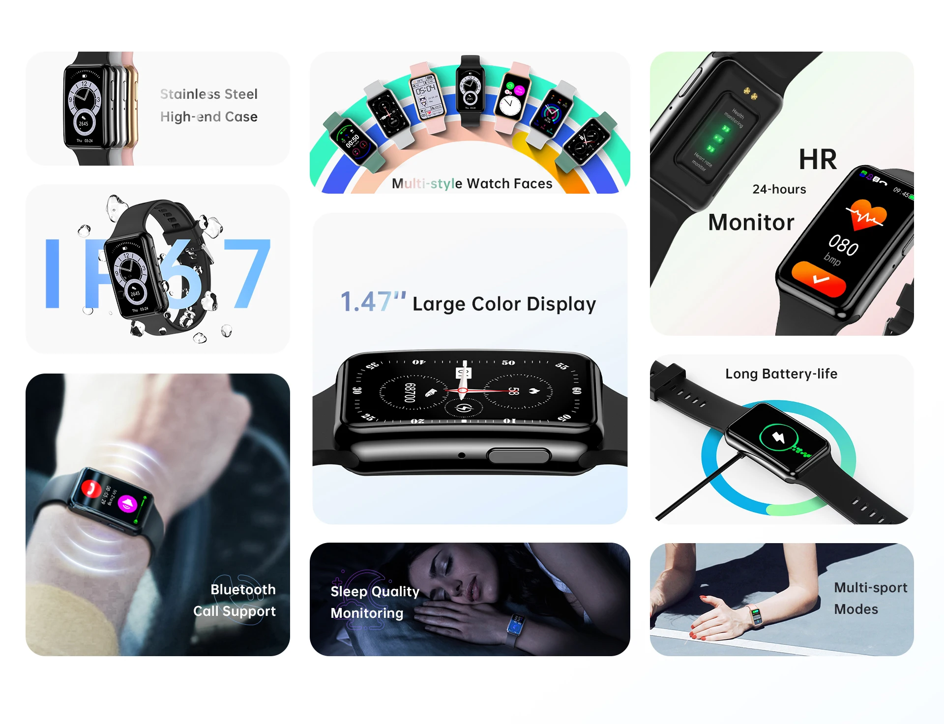 IP67 Waterproof Smart Watch Full Touch HD LCD Display Blue-tooth calling Smart Sports Bracelet