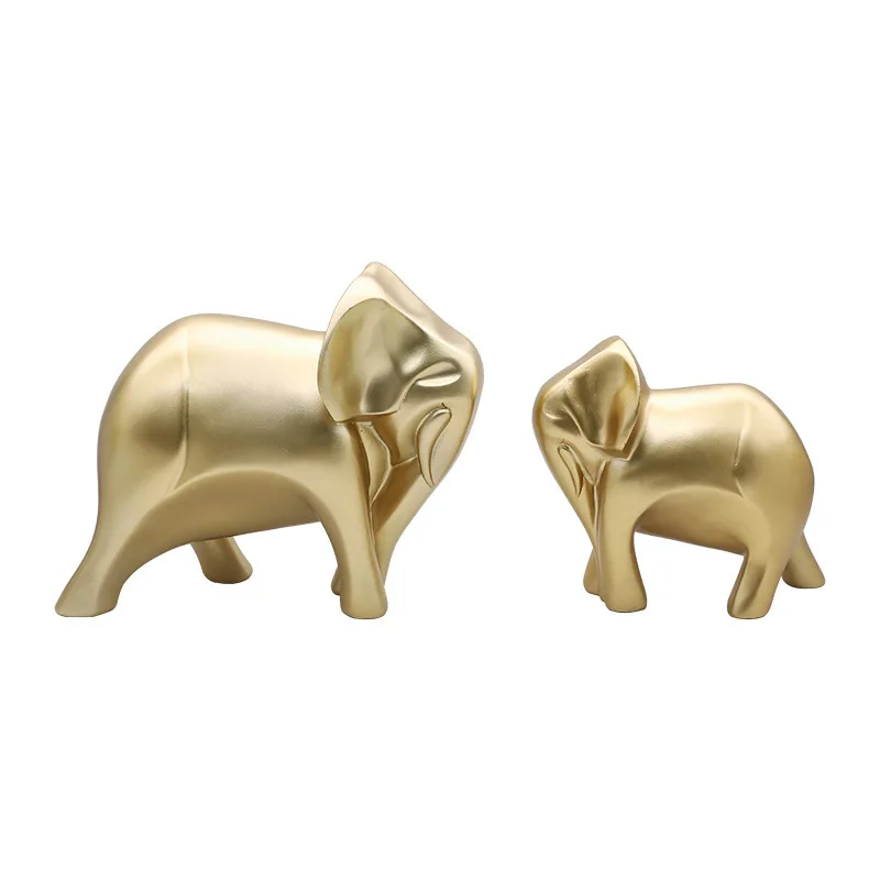 set of 2 elephant figurines animal decorative small modern gold resin elephant statues home decor table desktop office ornament