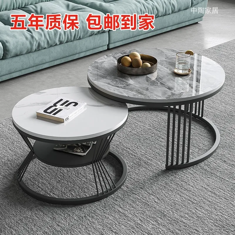 simple white metal stone gold luxury nordic round modern marble top coffee tables nesting center table for living room set home