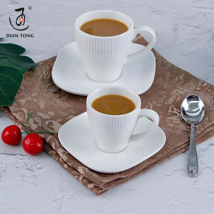 DianTong new design plain white porcelain ceramic biscuit espresso & coffee cup and square saucer with custom logo
